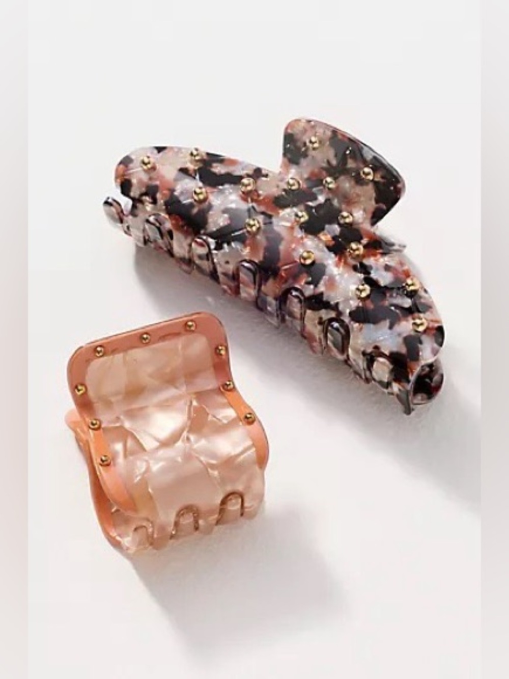 NWT Anthropologie Studded Hair Claw Clips, Set of 2, Tortoise